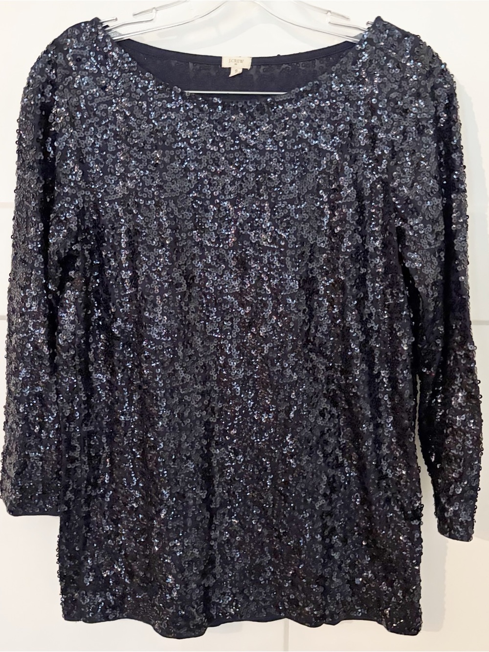 J. Crew Black Navy Sequin Boatneck Sleeve Top size s